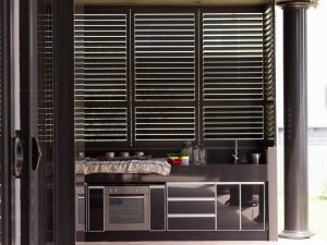 Plantation Shutters over Kitchen Bench Windows
