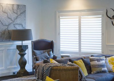 White Plantation Shutters in Lounge Room